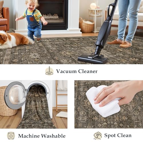 Kitchen Rug Set of 3 Washable Brown Vintage Kitchen Mats for Floor Non Slip Kitchen Runner Rug Soft Low Pile Distressed for Bathroom Laundry Hallway Sink Entryway - color: Dark Brown, size: 20"x32"+20"x48"+30"x50"