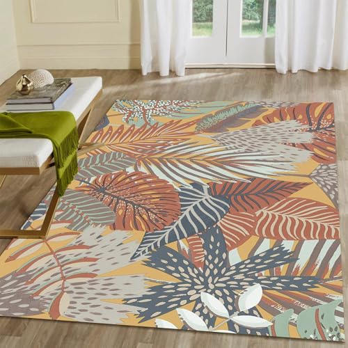 Modern Area Rug, 1.5 x 2.5ft Washable Accent Floral Rug, Non-Slip Flower Leaf Carpet, Non-Shedding Colorful Rug with Low Pile for Living Room, Bedroom, Dining, Office - color: Muted Olive and Terra Cotta, size: 1.5 x 2.5ft / 18 x 30in / 45 x 75cm