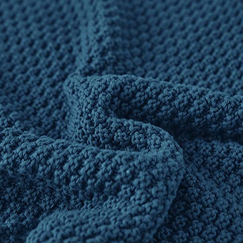 Longhui bedding 100% Cotton Knitted Throw Blanket – Blue, Soft & Cozy, Machine Washable, 60"x80" – Perfect for Living Room, Couch, Sofa, Bed or Travel - color: Blue, size: 60" x 80", Oversized