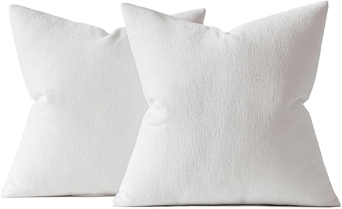 MIULEE Pack of 2 Pure White Decorative Pillow Covers 18x18 Inch Soft Chenille Couch Spring Throw Pillows Farmhouse Cushion Covers for Home Decor Sofa Bedroom Living Room