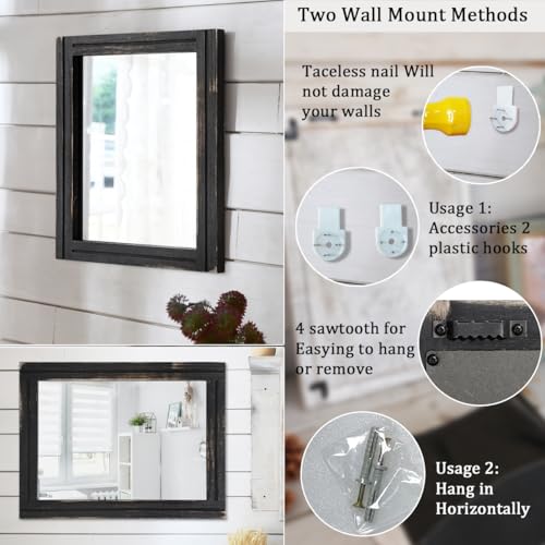 AAZZKANG Wall Mounted Mirror Small Rectangular Retro Mirrors with Wood Frame for Bedroom Living Room Bathroom Entryway Large 20"x16" - color: Pitchdark, size: 20"L x 16"W