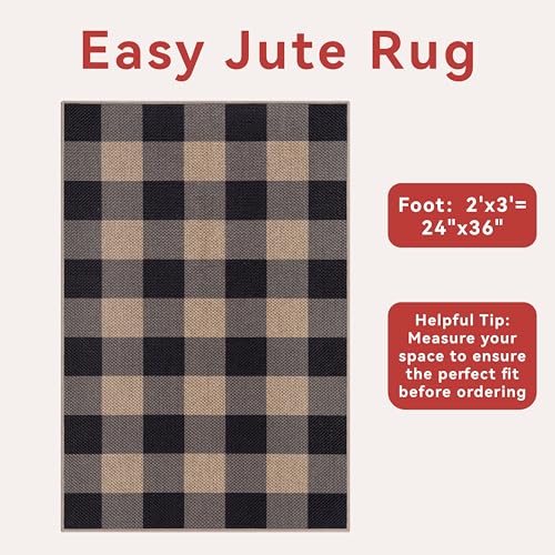 Tangsoo Checkered Easy Jute Rug, 2x3 Washable Ultra Thin Rug for Entryway Non-Slip Black Grey Outdoor Rug,Modern Front Door Mat Carpet for Kitchen Bedroom Porch Doorway - color: Grey Checkered, size: 2x3ft
