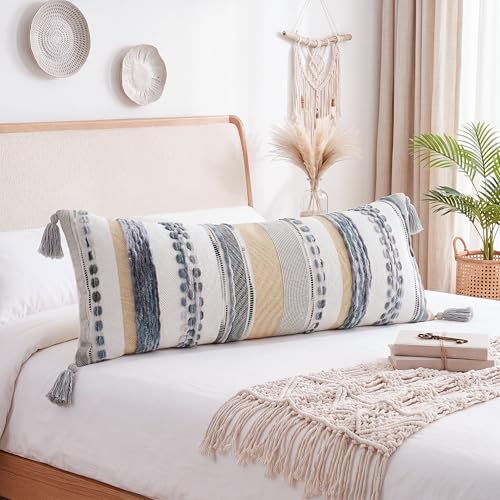 PANOD Boho Long Lumbar Throw Pillow Cover 16 x 36 Grey, Chenille Morocan Extra Long Pillow Case Cover, Decorative Long Pillow for Bed Couch Sofa Farmhouse - color: Grey Tone, size: 36" x 16" (Pack of 1)
