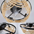 Boho Ceiling Fan with Lights Flush Mount,20 Inch Bohemia Black Wood Bead Close to Ceiling Fan Light, 4 Lights Low Profile Enclosed Ceiling Fans with Remote Control for Bedroom Living Room Kitchen - color: Black