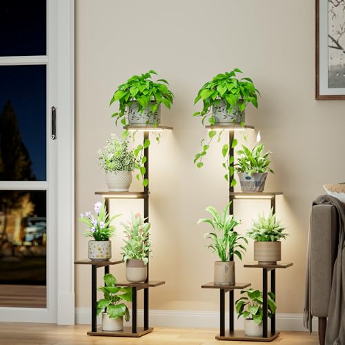 LATIBELL Plant Stand Indoor with Grow Light - 2 Pack Metal Plant Shelf for Indoor Plants Multiple, 5 Tiered Corner Plant Stand Shelves, Plant Rack Display Flower Holder for Living Room Patio Balcony - color: Black