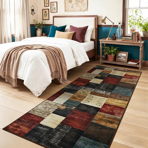 Tepook Modern Runner Rug for Living Room, 2x6 Washable Rugs for Bedroom Hallway, Geometric Patchwork Runner Rug Non-Slip Indoor Throw Carpet for Entryway Kitchen Office Home Decor, Multi - color: Multi Color, size: 2 X 6 Feet