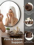 Demigo 10" Acacia Wood Round Tray - Dark Brown Pedestal Stand - Farmhouse Countertop Organizer, Multi-Purpose Display Riser Board for Soap, Perfume, Candles, Kitchen, Bathroom (10x2.5 Inch) - color: Dark Brown