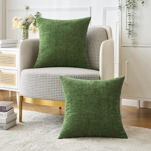 MIULEE Pack of 2 Couch Throw Pillow Covers 16x16Inch Soft Moss Green Spring Chenille Pillow Covers for Sofa Living Room Solid Dyed Pillow Cases - color: Moss Green, size: 16" x 16" (Pack of 2)