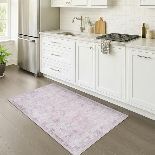 Fame Rugs Modern Oushak Rug10x13, Vintage Turkish Pink Oriental Antique Inspired Oversize Area Rugs, Foldable Washable Luxury Living Room Bedroom (385PB, 9'8 x 13') - color: 412pp, size: 2'6" x 5' (Rectangular)