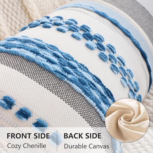 Boho Lumbar Throw Pillow Cover 14x36 Long Body Lumbar Decorative Pillow Case Accent Chenille Striped Pillowcase Farmhouse Cushion Case for Home Decor Sky Blue (1 Piece) - color: Sky Blue Stripe, size: 36" x 14" (Pack of 1)