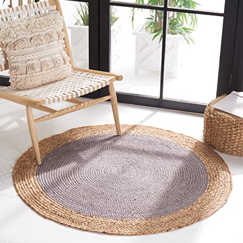 SAFAVIEH Area Rug 3' Round - Natural Fiber Collection - Grey & Natural Brown, Handmade Jute, Braided Border Design (NF801F) - color: Grey/Natural, size: 3' (Round)