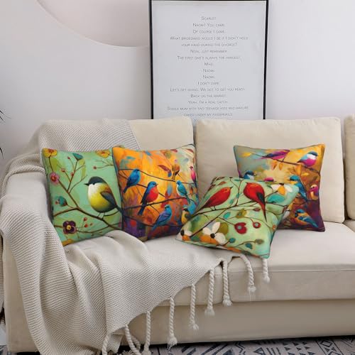 Bird Throw Pillow Covers 18 X 18 Inch Set of 4 Decorative Cushion Cover Home Decor for Sofa Chair Couch Bedroom Living Room - color: Bird