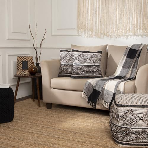 · REDEARTH · Handmade Boho Throw Pillow Covers - Bohemian Farmhouse Style - Accent Woven Indoor and Covered Patio Pillow Cushion Cases for Couch, Bed, Sofa, Benches – Set of 2-18"x18", Black Jasper - color: Black Jasper, size: 18" x 18" (Pack of 2)
