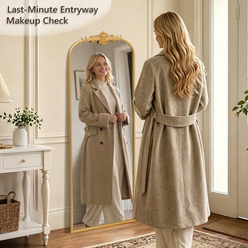 Besdomus Antique Full Length Mirror: 21"x56" French Gleaming Gold Arched Full Body Mirror - Floor Vintage Baroque Traditional Ornate for Entryway/Cloakroom/Bedroom - Home Decor for Interior Designers - color: Gleaming Gold, size: 56"L x 21"W