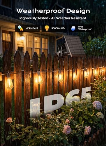 Brightown 58FT Solar String Lights Outdoor Waterproof, Patio Lights with Remote and 25+1 LED Shatterproof Bulbs, Dimmable & Timable, 3 Light Modes, Solar Lights Outdoor for Yard Camping Party Outside - size: 58FT(25 Sockets)