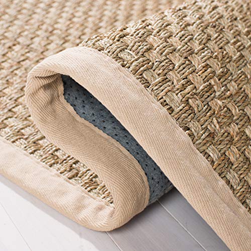 SAFAVIEH Area Rug 5' Round - Natural Fiber Collection - Natural & Beige, Seagrass, Basketweave Pattern with Border (NF114A) - color: Natural/Beige, size: 5' (Round)