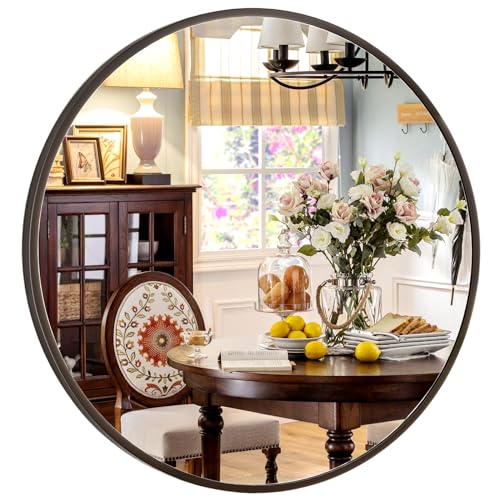 XRAMFY 20 Inch Round Mirror - Circle Mirrors for Bathroom, Entryway and Living Room Wall Decor, Modern Hanging Vanity Mirror, Matte Black Circle Decorative Wall Mirror - color: Round-black, size: 20"L x 20"W