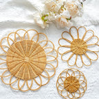 Weysat Sunflower Boho Wicker Wall Decor Baskets Set of 3, 11.81 Inch Round Macrame Wall Hanging, Rattan Rustic Art Country Style for Bathroom Living Room Garden Office Nursery Decor