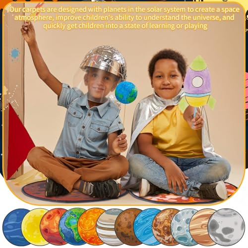 Tinideya 12 Pcs Kids Carpet Circle Seats for Class 16 Inch Round Classroom Rug Back to School Floor Cushions Soft Educational Mat Non Slip First Day of School Learning Playing Areas(Space Planet) - style: Space Planet