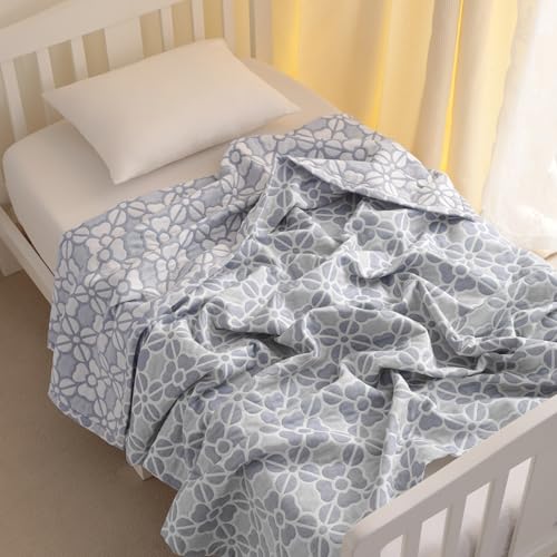 NTBAY 3 Layer Toddler Blanket, Muslin Cotton Jacquard Bed Blankets, Lightweight Thermal Baby Blanket, Super Soft and Warm Crib Blanket for All Seasons, Decoration Gift, 30"x40", Blue Clover - color: Blue Clover, size: 30x40 Inch (Pack of 1)