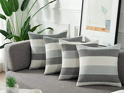 AmHoo Pack of 2 Farmhouse Stripe Check Throw Pillow Covers Set Case Cotton Linen Decorative Pillowcases Cushion Cover for Couch Bench Sofa 18x18Inch Dark Grey Beige - color: Dark Gray Beige, size: 18" x 18" (Pack of 2)