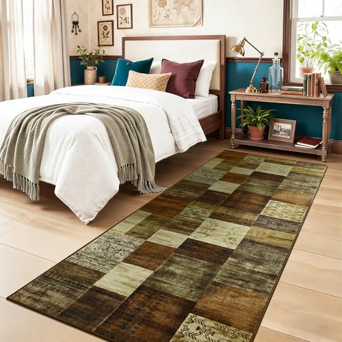 Tepook Modern Runner Rug for Living Room, 2x6 Washable Rugs for Bedroom Hallway, Geometric Patchwork Runner Rug Non-Slip Indoor Throw Carpet for Entryway Kitchen Office Home Decor, Brown - color: Brown, size: 2 X 6 Feet