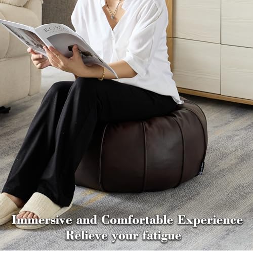 Louis Donné Brown Waterproof Faux Leather Unstuffed Pouf Ottoman, Handmade Moroccan Pouf Cover 21"x13", Round Floor Cushion Floor Chair Footstool for Living Room, Bedroom and Wedding (Only Cover) - color: St126brown