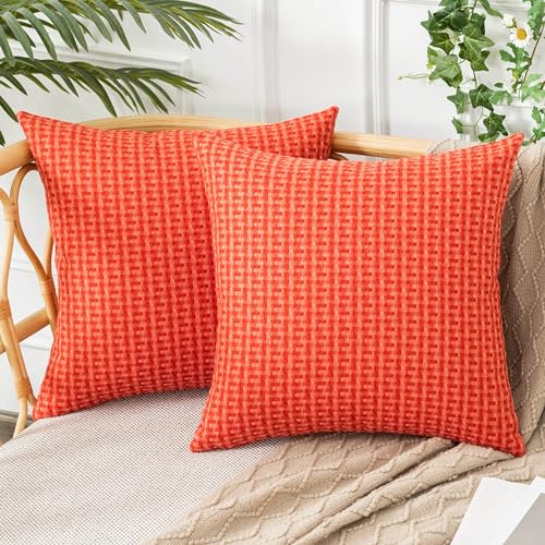 UGASA Valentines Outdoor Waterproof Pillow Covers Pack of 2 Weaving Texture Water Resistant Outside Decorative Pillow Cases for Patio Garden Porch Yard Bench Tent 16x16 Inch, Red - color: Red, size: 16" x 16" (Pack of 2)