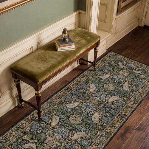 Floral Kitchen Runners - 2x5 Runner Rug for Hallway Bathroom Laundry Room Bedroom Beside Bed Entryway, Boho Birds Leaves Patterned Non Slip Low Pile Washable Rugs - color: Dark Green / Brown, size: 2' x 5' (Runner)