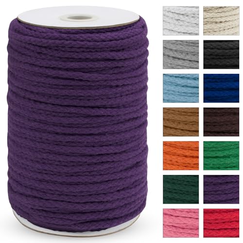 JeogYong Braided Macrame Cord 5mm x 295ft, Natural 8-Strand Braided Cotton Rope, Colored Drawstring Cord Craft Rope for Plant Hangers, Wall Hanging, Dream Catcher, Garden, DIY Projects - color: Dark Purple