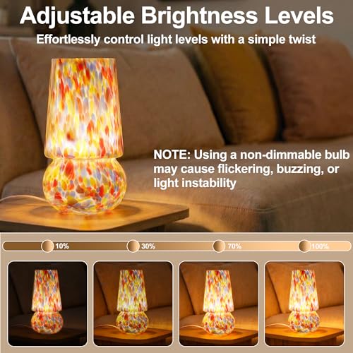 9.8 Inch Mushroom Table Lamp, UL Listed Dimmable Small Desk Bedside Lamp with Woven Beige Cord, Handcrafted Pattern, Murano Home Decor for Bedroom, Living Room, Pastel Confetti, No Bulb Included - color: Pastel Confetti