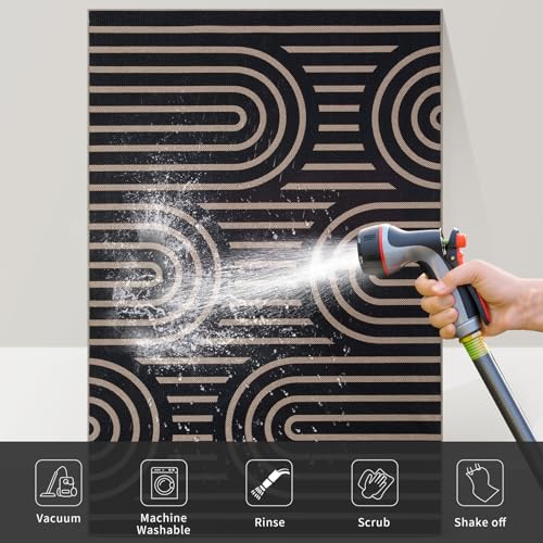 Tangsoo Modern Easy Jute 2x3 Outdoor Washable Rug for Entryway,Non-Slip Black Rug Farmhouse Small Throw Mats Neutral Indoor Floor Carpet for Entrance Front Porch Foyer Decor - color: Black Six Rainbow, size: 2x3ft