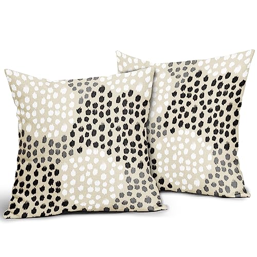 Black White Pillow Covers 16x16 Set of 2 Boho Gray Polka Dot Throw Pillows Modern Trendy Print Decorative Outdoor Farmhouse Pillowcase Cushion Cover Linen Pillow Case Decor for Home Sofa Couch Bed - color: Black White Dots, size: 16" x 16" (Pack of 2)