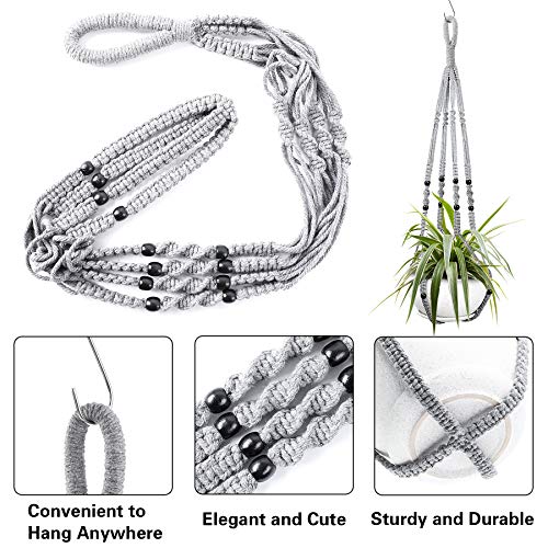 Augshy 2 Packs Macrame Hanging Planter, Indoor Hanging Planter Basket with Wood Beads Decorative Macrame Pot Hanger for Home Decor (Grey) - color: Gray, size: 35 Inches