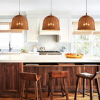 17" Farmhouse Rattan Chandelier 3-Lights Hand Woven Wicker Dining Room Light Coastal Boho Bamboo Pendant Hanging Lighting Fixture for Living Room Bedroom Restaurant Foyer Kitchen Island - color: Coffee-17 IN
