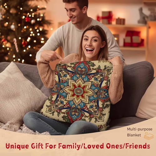 Boho Flower Throw Blanket for Couch Gifts for Women Bohemian Western Rustic Tribal Patterns Flannel Cozy Soft Thick Blankets Warm Plush Fleece Blanket for Bed Sofa 32" x 48" - size: 32" x 48"