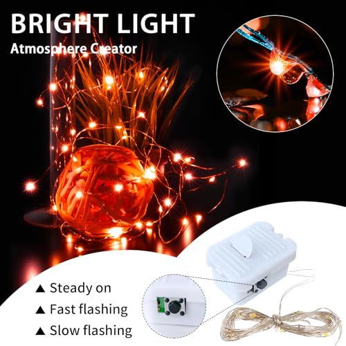 12 Pack Orange Fairy Lights Battery Operated, 7ft 20 LED Mini String Twinkle Lights for Christmas Halloween Mason Jars Centerpiece Table Decorations (12, Orange) - color: Orange