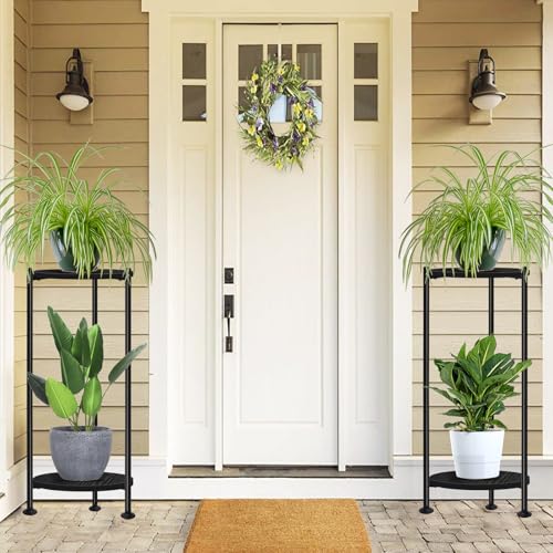 Lilybud--lily 2-Pack Plant Stand Indoor Outdoor, 30'' Tall Plant Stands for Indoor Plants, Heavy Duty Indoor Plant Shelf, 2 Tier Display Rack for Living Room, Balcony, Deck, Black - color: black-2 pack