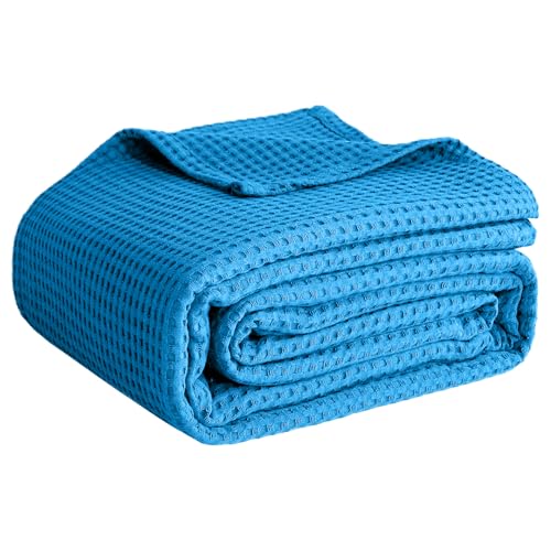 100% Cotton Blankets for Bed - Waffle Weave Blankets for Summer, Lightweight and Breathable Soft Woven Blanket for Spring (Aqua, Twin (60" x 90")) - color: Aqua, size: Twin (60" x 90")