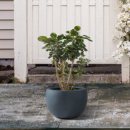 Kante 11.8" Dia Round Concrete Planter, Outdoor/Indoor Large Bowl Plant Pots with Drainage Hole and Rubber Plug for Garden Patio Balcony Home, Charcoal - color: Charcoal, size: 11.8" d