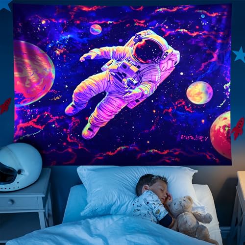 NYZE Astronaut Space Tapestry for Bedroom, Glow in the Dark Room Decor Wall Tapestries, Cool Galaxy Planet Wall Hanging, Wall Hanging for Men Guys Gamer Room Dorm Living Room 79in×59in - color: Astronaut I, size: 79"L x 59"W