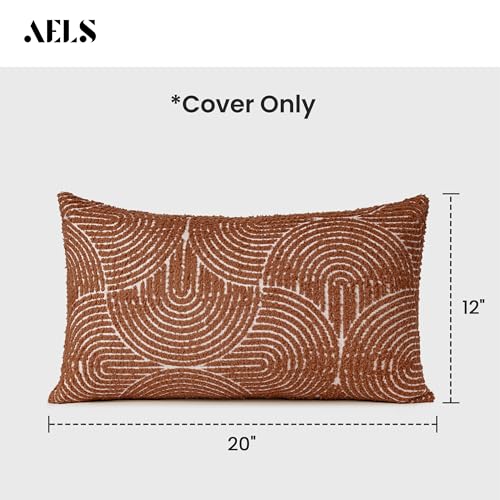AELS Boho Decorative Textured Lumbar Pillow Covers 12x20, Modern Mid Century Rainbow Tufted Lumbar Pillow Case, Farmhouse Rustic Geometric Woven Cushion Case for Bed Couch Sofa, Burnt Orange - color: Burnt Orange, size: 20" x 12" (Pack of 2)