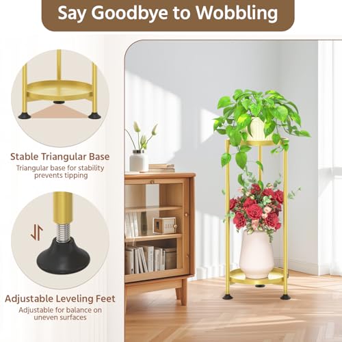 LASZOLA 2 Tier Gold Plant Stand Indoor for Large Tall Heavy Duty Flower Planter, Metal Vertical Multi Level Rack for Narrow Floor Corner, Sturdy Round Holder Organizer, Modern, Mid Century, Farmhouse - color: Gold, size: 2 Tier