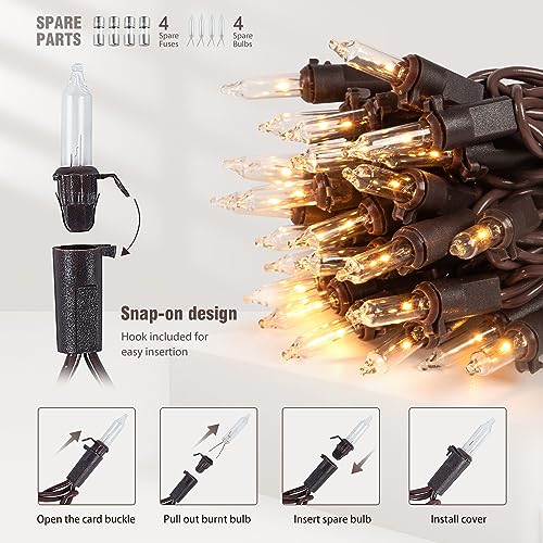 YOUNGAR 13FT 50 Clear Christmas Lights Outdoor, Approved Christmas Tree Lights with Brown Wire, Incandescent Mini Light Plug in for Indoor Outdoor Tree Patio Garden Xmas Decor - color: Warm White, Brown Wire, size: 50 Count 1Pack