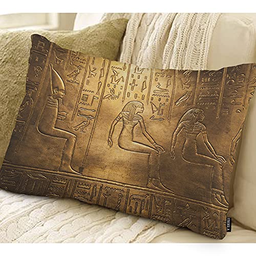 EKOBLA Egyptian Hieroglyphics Decorative Lumbar Cushion Case Ancient Golden Art Symbol Farmhouse Oblong Pillow Cases Cotton Linen 12x20 Inch Cushion Cover for Sofa Couch Decoration - color: Multi-bs17, size: 20" x 12" (Pack of 1)