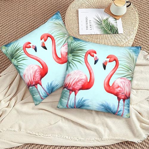 Flamingo Tropical Throw Pillow Covers 18 X 18 Inch Set of 2 Pillow Cases Decoration Cushion Cover for Sofa Bedroom Living Room Outdoor - color: Flamingo Tropical