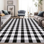 Buffalo Plaid Rug 5.5'x7.5'Black and White Area Rug,Washable Cotton Woven Indoor/Outdoor Rug for Farmhouse/Dining Room/Bedroom/Living Room Rug Retro Lattice Checkered Carpet - size: 5.5'x 7.5'