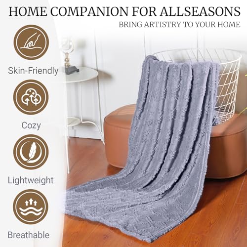 Jacquard Boho Fleece Throw Blanket-Cozy Fluffy Soft Lightweight Fuzzy Fall Blanket for Sofa, Couch, Bed, Chair & Car, Gifts for Teen Girls, Women & Men, Home and Dorm Decor, Gray, 50" x 70" - color: D1-light Gray