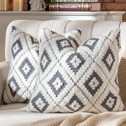 AmHoo Pack of 2 Decorative Throw Pillow Covers Rhomboid Luxury Super Soft Plush Set Case Cushion for Couch Sofa Bedroom 18 x 18-Inch Steel Grey - color: Steel Grey, size: 18" x 18" (Pack of 2)