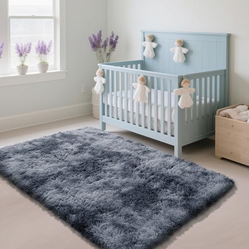 Fluffy Rug Shag Area Rug, Mottling Dark Grey 2x4 Area Rugs for Bedroom, Small Bedside Rug, Soft Fluffy Shag Entryway Throw Rugs for Living Room Bedroom Room Home Decor - color: Mottling Dark Grey, size: 2' x 4' (Rectangular)